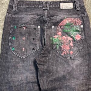 Vintage Y2K Enyce Baggy Wide Leg Jeans Embroidered Design Size 34 JNCO Style